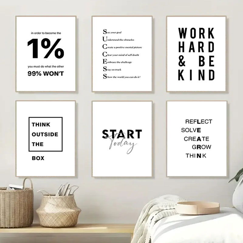 Home Office Room Inspiration - 1 stuk eenvoudige zwart-wit inspirerende citaten
