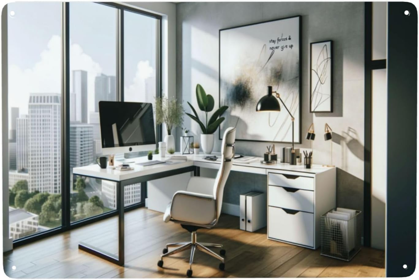 Home Office Room Inspiration - Moderne, minimalistische metalen borden voor op