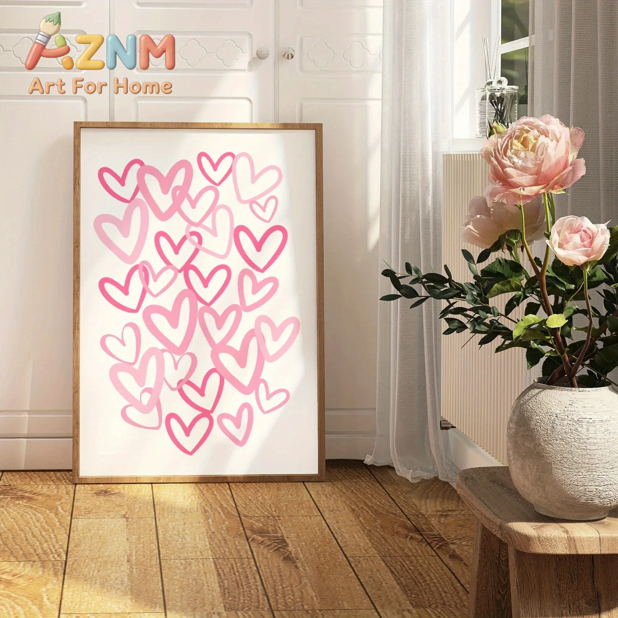 Home Office Room Inspiration - Chique canvasprint met roze liefdeshartjes, modern