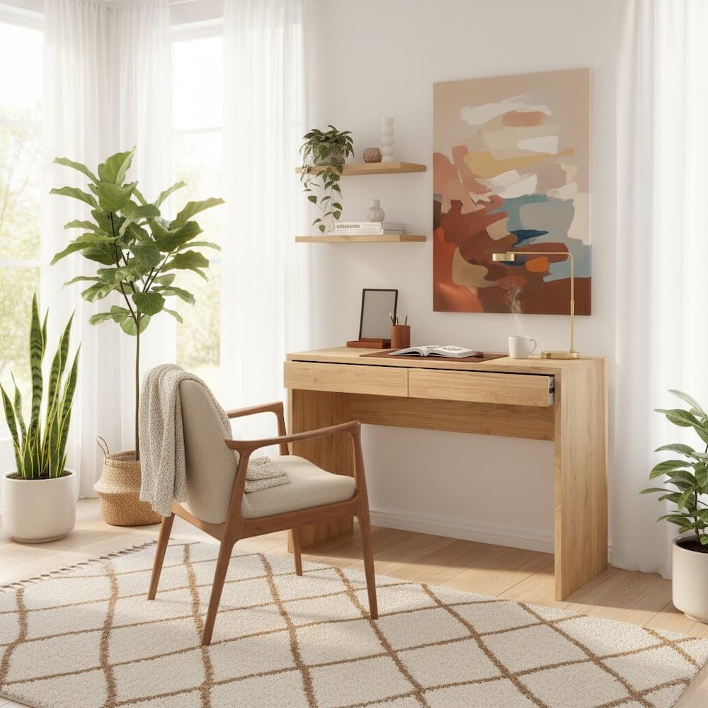 Bruin houten bureau met lades, - Home Office Work Table recensie en prijs